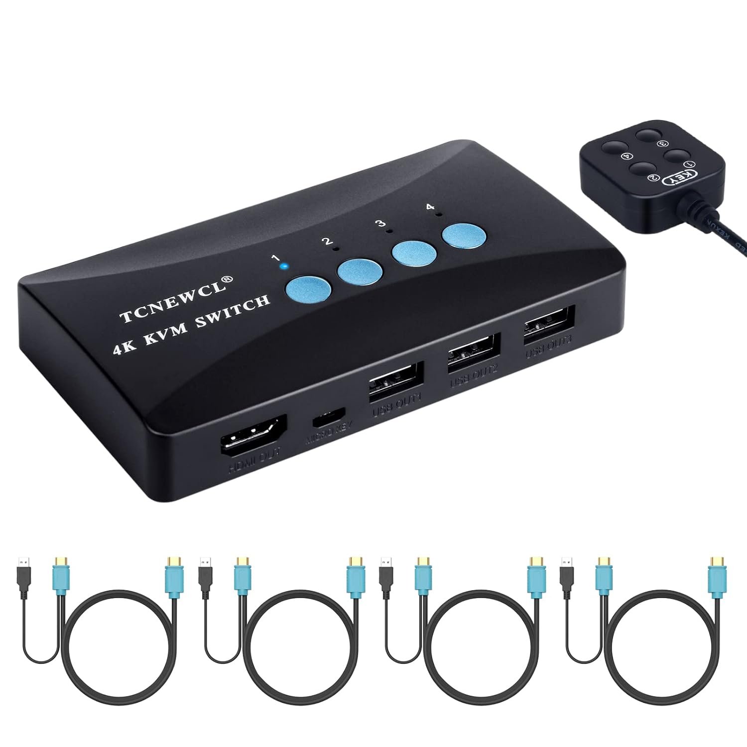 Kvm Switch, Usb Hdmi Switcher 4Kx2K@30Hz For 4 Computers Sharing 1 Hd Monitor And 3 Usb Devices Ke