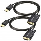 Displayport To Vga Cable 6Ft 2-Pack, Display Port (Dp) To Vga Adapter Cord 6 Feet For Computer Mon