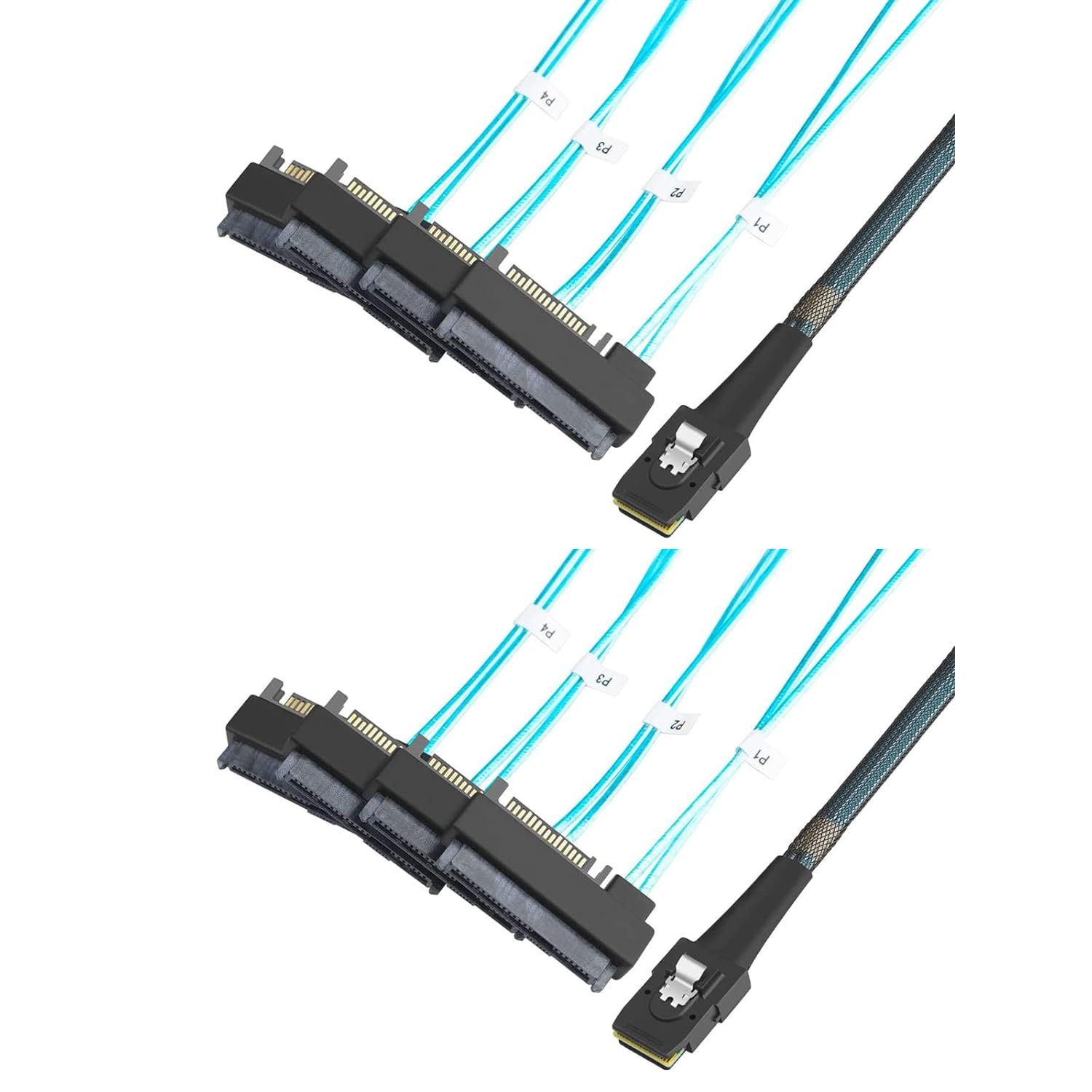 CableCreation Mini SAS Cable with SATA Power(2PACK), Internal Mini SAS 36 Pin to 4 x 29 Pin Cord w