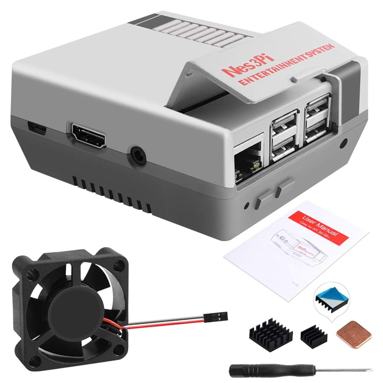 Raspberry Pi 3B+ Case, Raspberry Pi Case With Fan, Retro Gaming Nes3Pi Case With Cooling Fan, Rasp