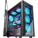 Atx Pc Case 6 Pwm Argb Fans Pre-Installed, Mid Tower Gaming Pc Case With Side Opening Tempered Gla