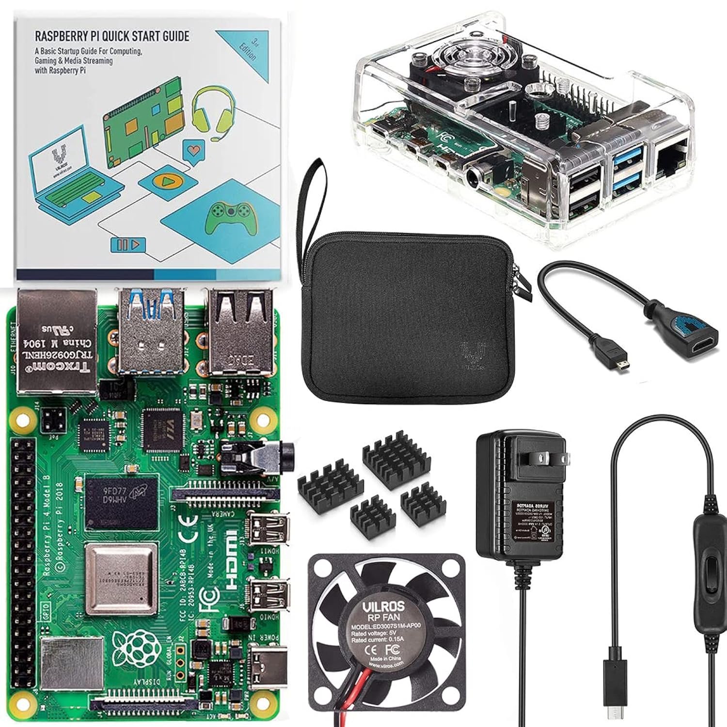 Vilros Basic Starter Kit for Raspberry Pi 4 with Fan Cooled ABS Case Includes Raspberry Pi 4 Board