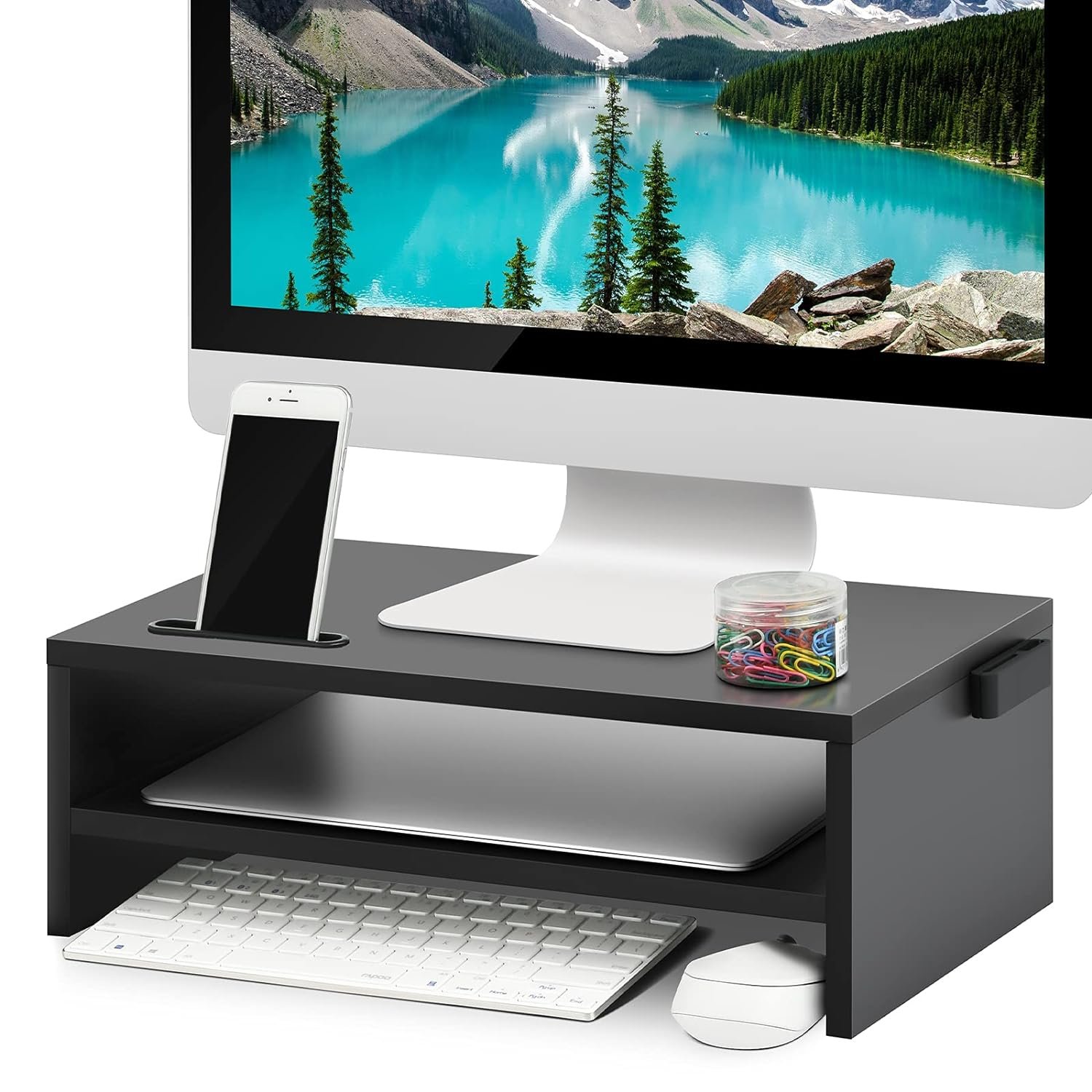 Monitor Stand Riser, 16.5 Inch 2 Tier Computer Monitor Stand, Printer Shelf Stand For Laptop Compu