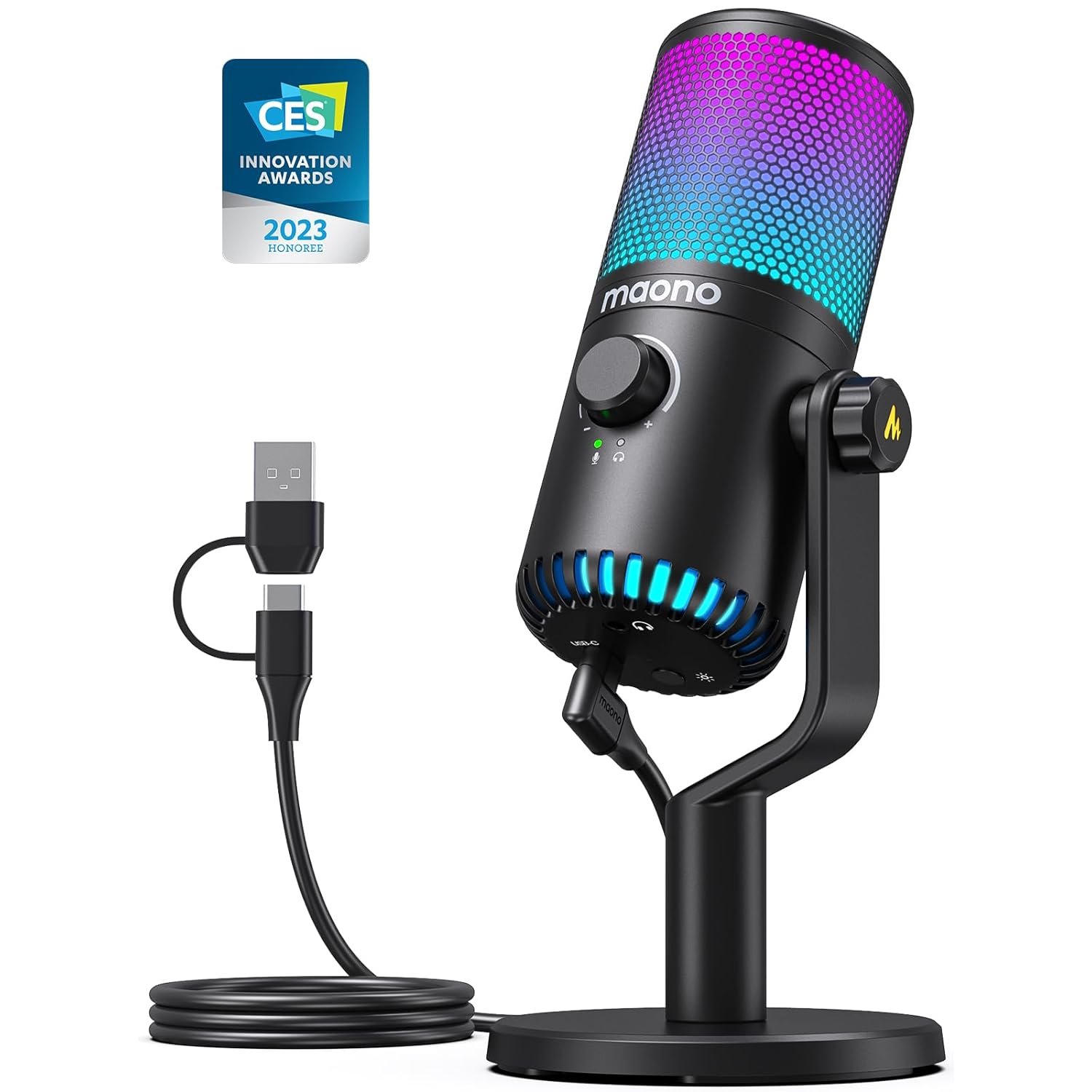 Gaming Usb Microphone, Programmable Pc Condenser Mic With Rgb Lights, Mute, Gain, Zero Latency Mon
