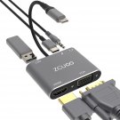 Usb C Hub To Hdmi Vga Multiport Adapter, 5-In-1 Usb C To Vga Multi-Port Adapter Is Compatible With