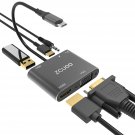 Usb C Hub To Hdmi Vga Multiport Adapter, 5-In-1 Usb C To Vga Multi-Port Adapter Is Compatible With