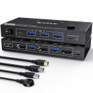 Kvm Switch Dual Monitor Displayport1.4 4K@60Hz For 2 Computers, Each Pc Just Needs 1 Dp Port To Ou