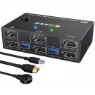 8K Usb 3.0 Displayport Kvm Switch 2 Monitors 2 Computers 8K@30Hz 4K@144Hz, Dual Monitor Displaypor