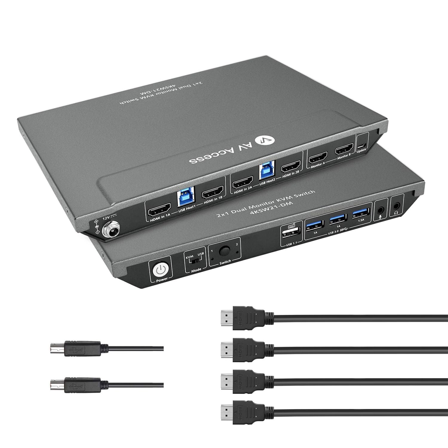Av Access Kvm Switch Dual Monitor With 4 Hdmi Cables, 4K@60Hz, 2K@144Hz, 1080P@240Hz, Usb 3.0 Kvm