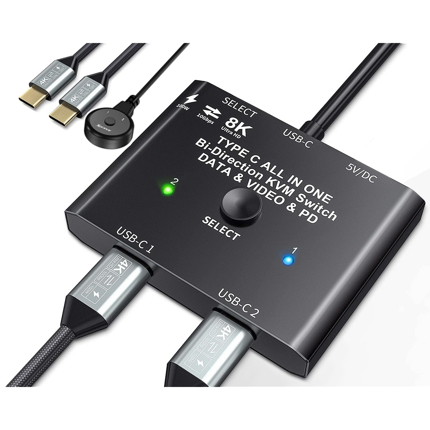Usb C Switch,Bi-Directional Usb C Switcher 2 Computers, Usb Type C Kvm Switch 8K@60Hz 4K@120Hz Vid