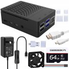Raspberry Pi 4 Case With Pwm Fan, 18W 5V 3.6A Raspberry Pi 4 Power Supply, Heatsinks, 64Gb Preload