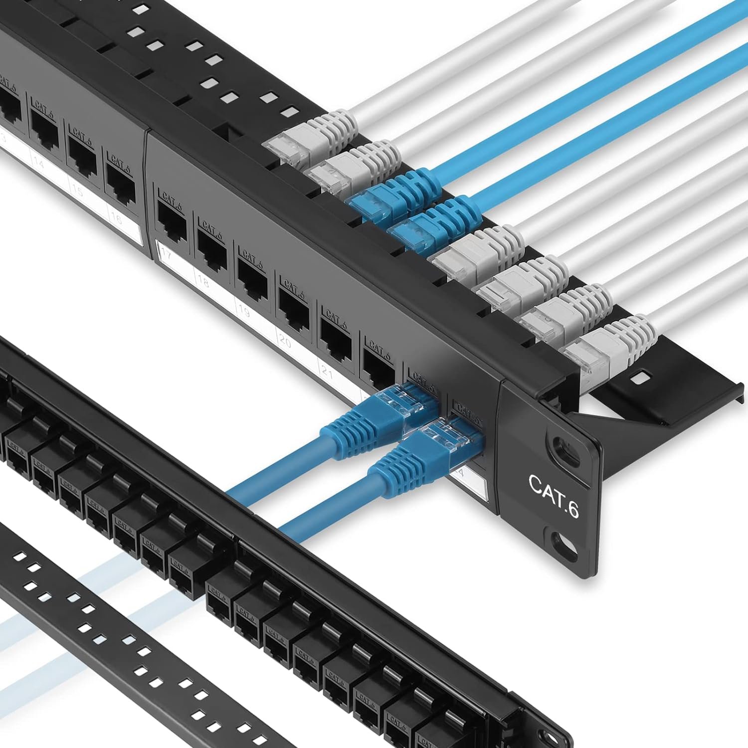Patch Panel 24 Port Cat6 With Inline Keystone 10G Support, Pass-Thru Coupler Patch Panel Utp 19-In