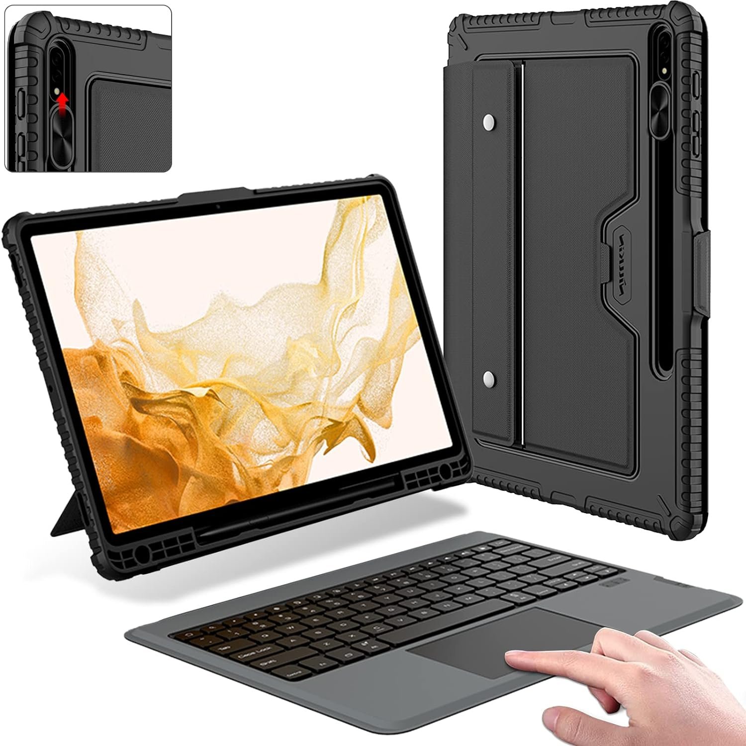 Galaxy Tab S8 Plus/S7 Fe/S7 Plus Case With Keyboard 12.4 Inch, Multi-Angle Detachable Wireless Key