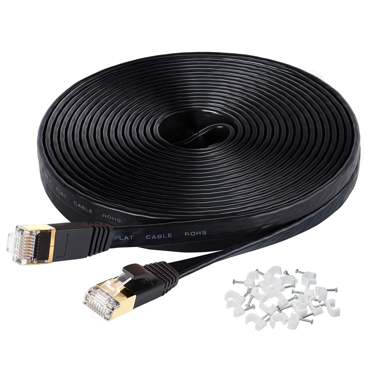 Cat7 Ethernet Cable, 50 Ft Network Cable For Xbox Ps4, High Speed Flat Internet Cord With Clips Rj