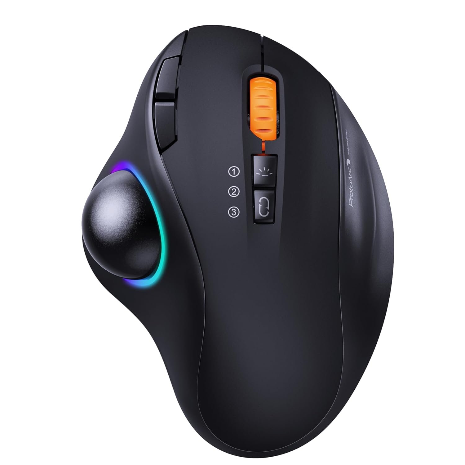 Wireless Bluetooth Trackball Mouse With 3 Device Connection, Rechargeable Ergonomic Rollerball Rgb