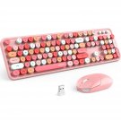 Wireless Keyboard And Mouse Combo, Pink Keyboard, 2.4Ghz Retro Full Size With Number Pad & Cute Wi