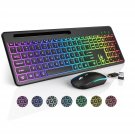 Wireless Keyboard And Mouse Combo With 7 Colors Backlit, Full Size Keyboard & Mouse Set With Phone