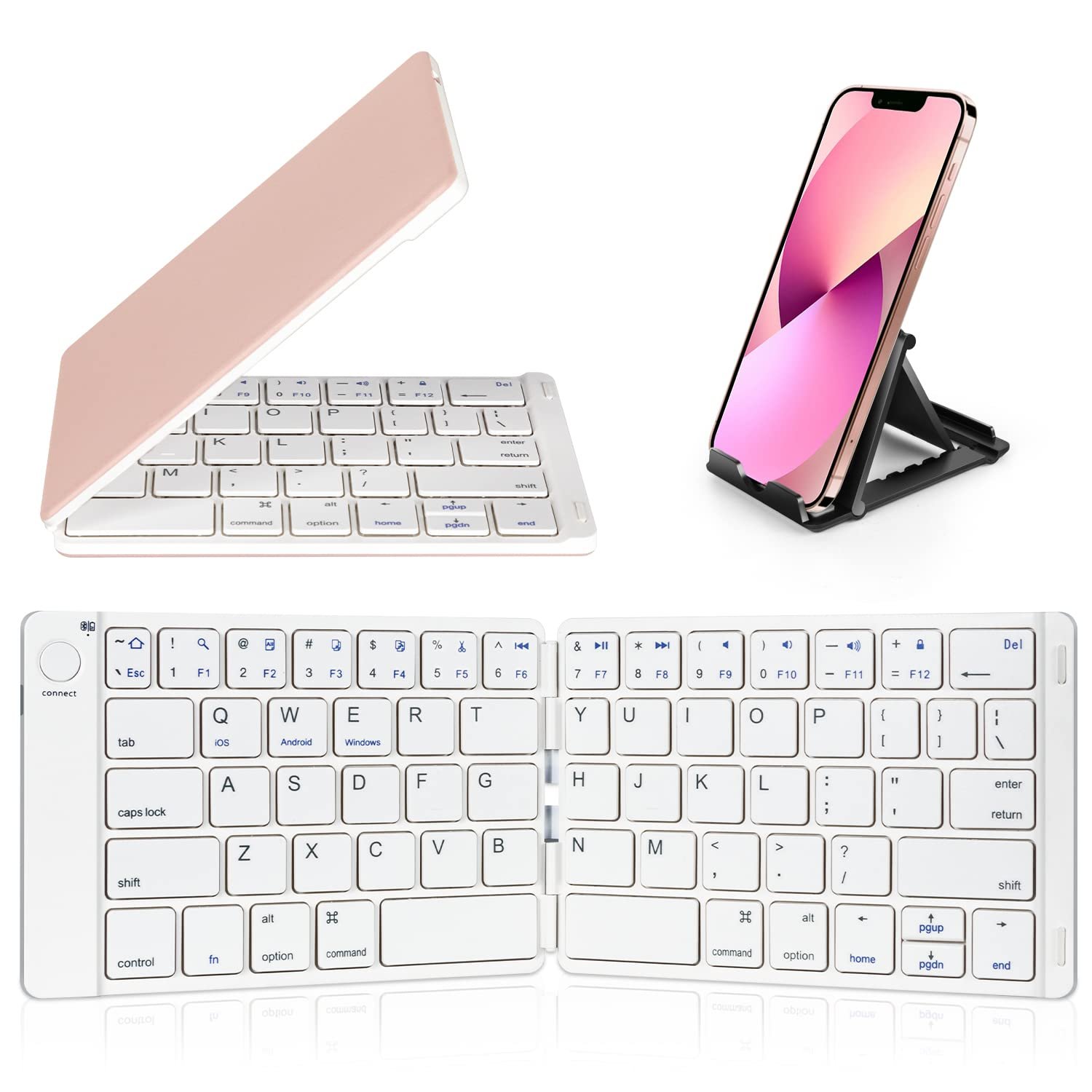 Foldable Bluetooth Keyboard - Portable Wireless Keyboard With Stand Holder, Rechargeable Full Size