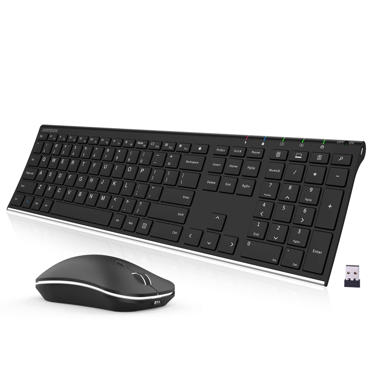 2.4G Wireless Keyboard And Mouse Combo Stainless Steel Ultra Slim Full Size Keyboard Keyboard And