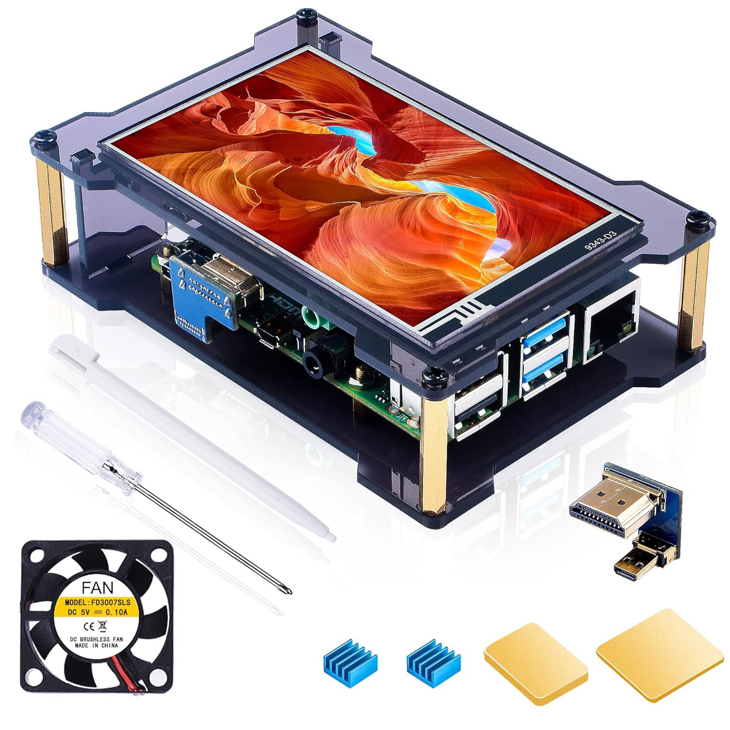 Raspberry Pi 4 Touchscreen With Case Fan, 4 Inch Ips Touch Screen Lcd Display, 800X480 Hdmi Monito