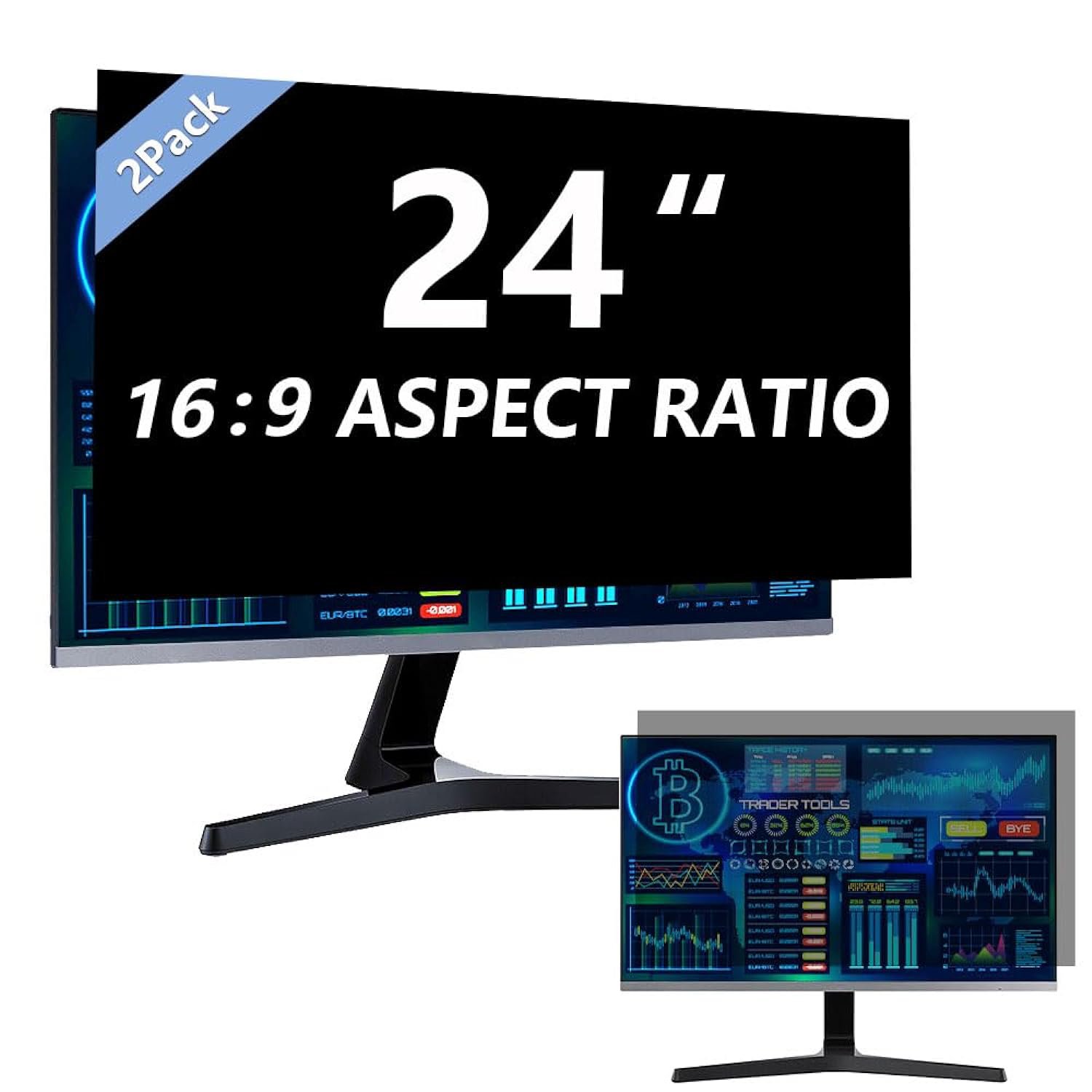 2 Pack Computer Privacy Screen 24 Inch For 16:9 Widescreen Monitor, Removable Eye Protection Anti