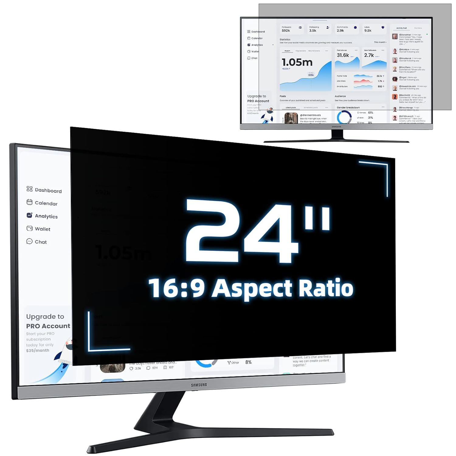 Computer Privacy Screen Filter 24 Inch For 16:9 Widescreen Computer Monitor &acirc;�� Removable Anti Glare