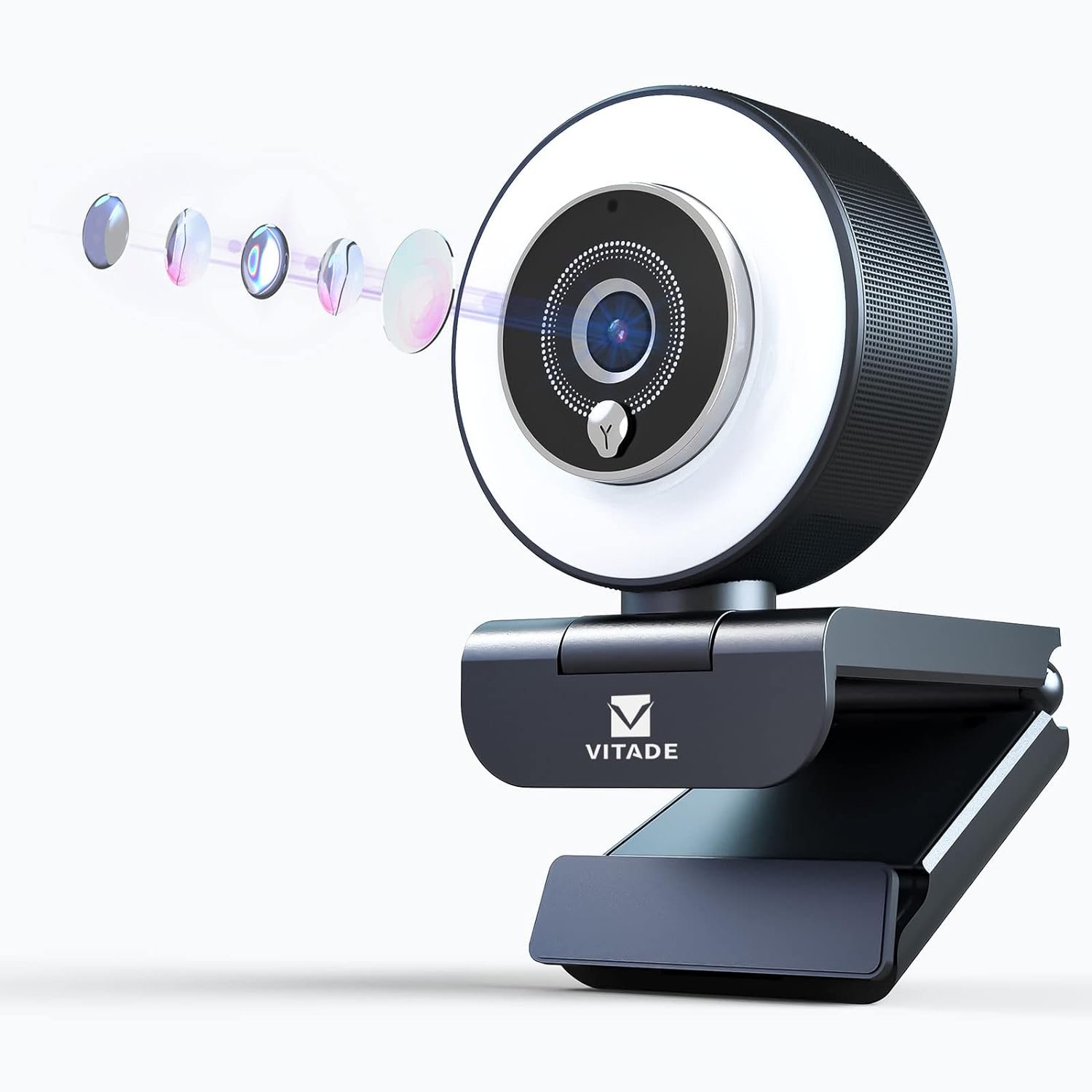 Streaming Webcam With Adjustable Ring Light, Full Hd 1080P Webcam With Dual Microphones And Advanc
