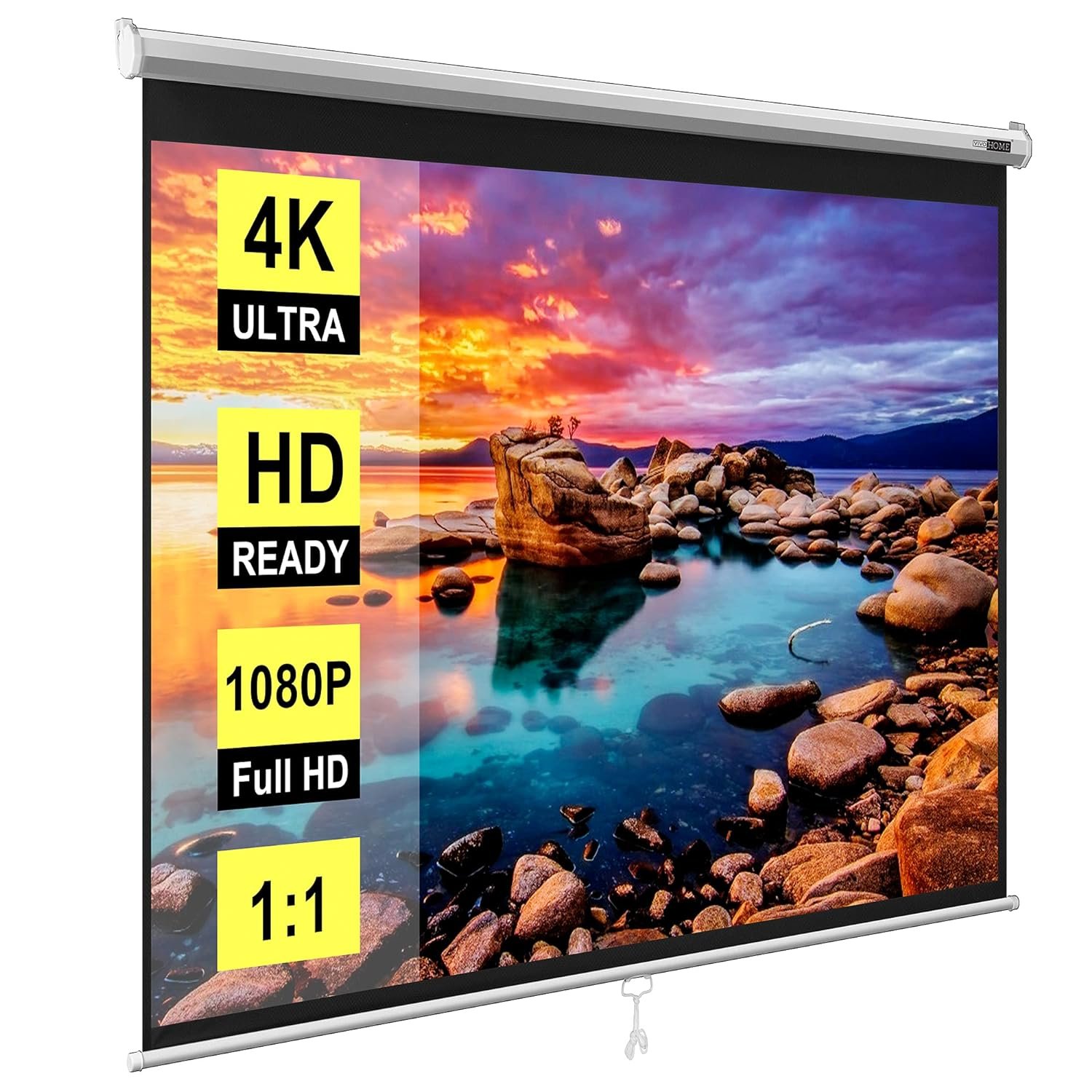 120 Inch Manual Pull Down Projector Screen, 1:1 Hd Retractable Widescreen For Movie Home Theater C