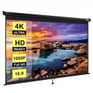 100 Inch Manual Pull Down Projector Screen, 16:9 Hd Retractable Widescreen For Movie Home Theater