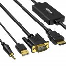 Vga To Hdmi Cable With Audio, 1080P Hd Vga To Hdmi Adapter Cable 6 Feet, Vga Male To Hdmi Male Cor