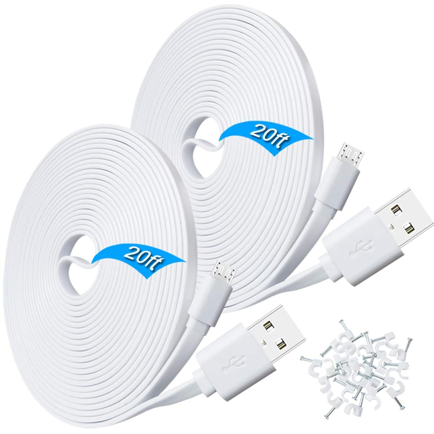 2 Pack 20Ft Power Extension Cable For Wyze Cam Pan,Wyzecam,Kasa Cam,Yi Dome Home,Furbo Dog,Nest Ca