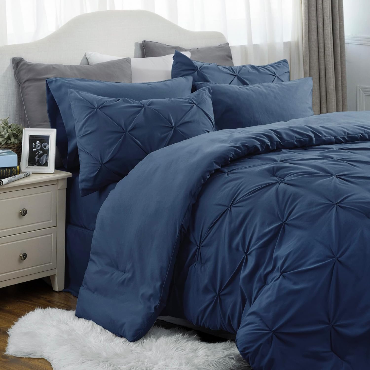 California King Comforter Set - Cal King Bed Set 7 Pieces, Pinch Pleat ...