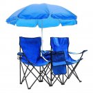 Double Folding Chair With Umbrella Picnic Cooler Camping Beach Table