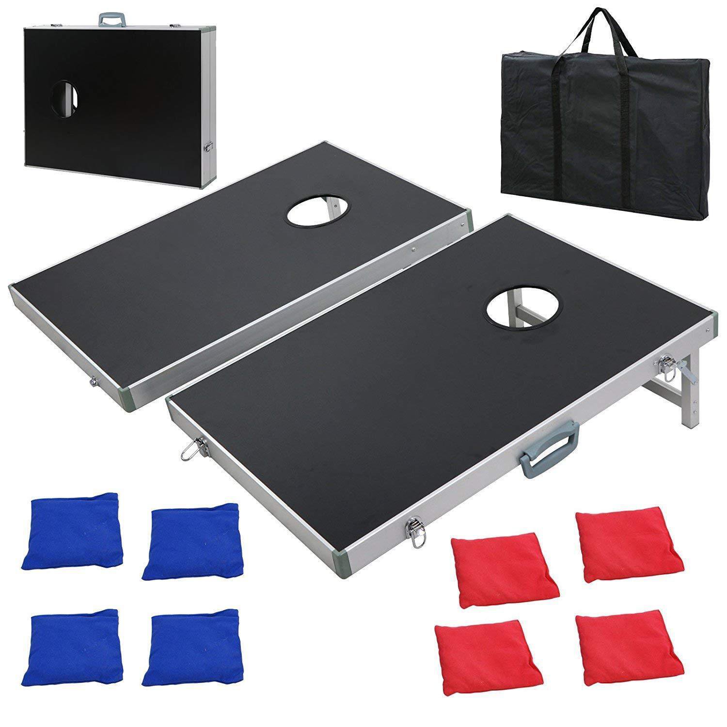 Cornhole Bean Bag Toss Game Set Aluminum Frame W/ Carrying Case Portable Design
