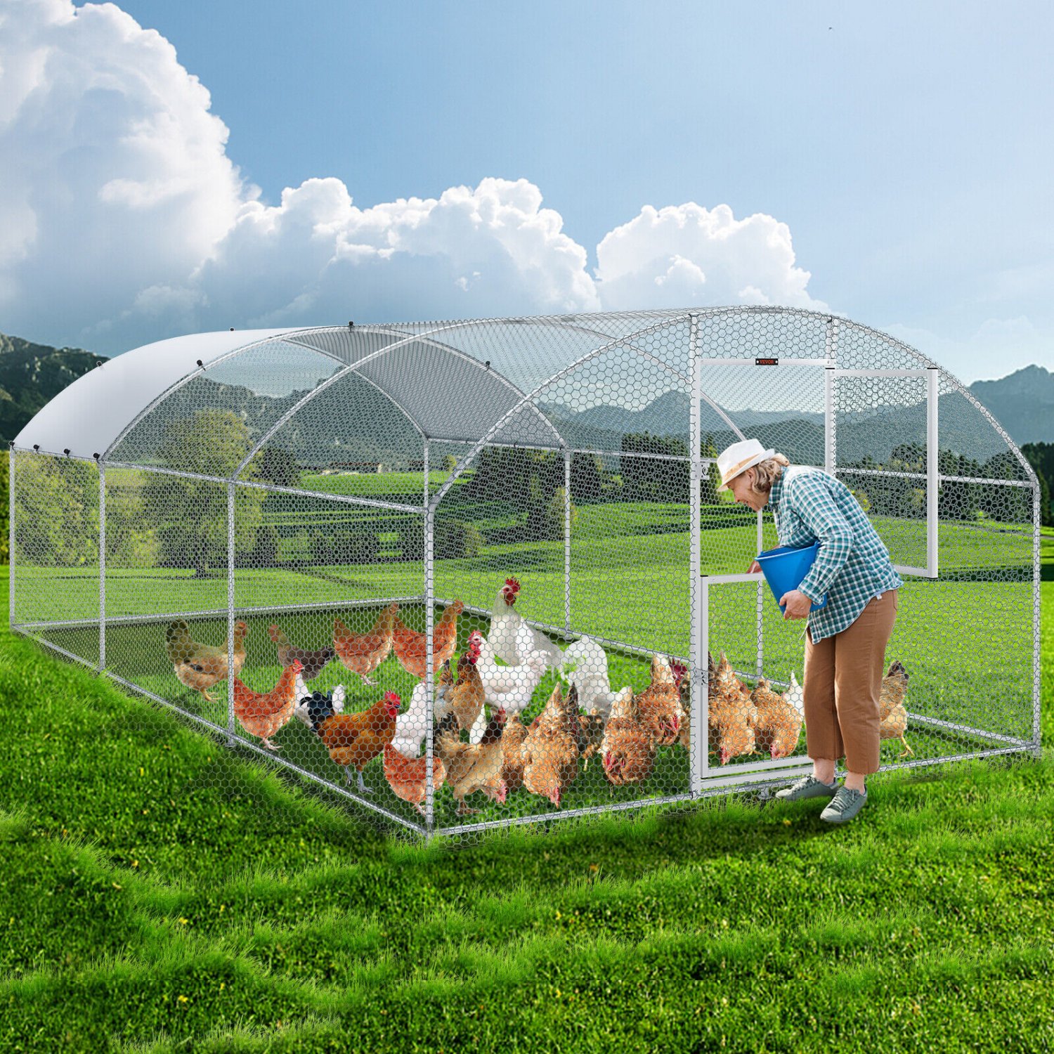 VEVOR Large Metal Chicken Coop WalkIn Chicken Run 19.7x9.8x6.6 ft Dome