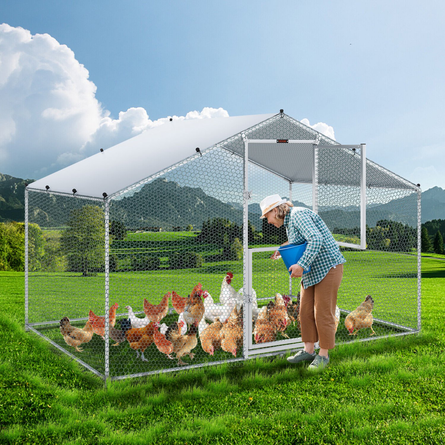 VEVOR Large Metal Chicken Coop Walk-In Chicken Run 6.6x9.8x6.6 ft ...