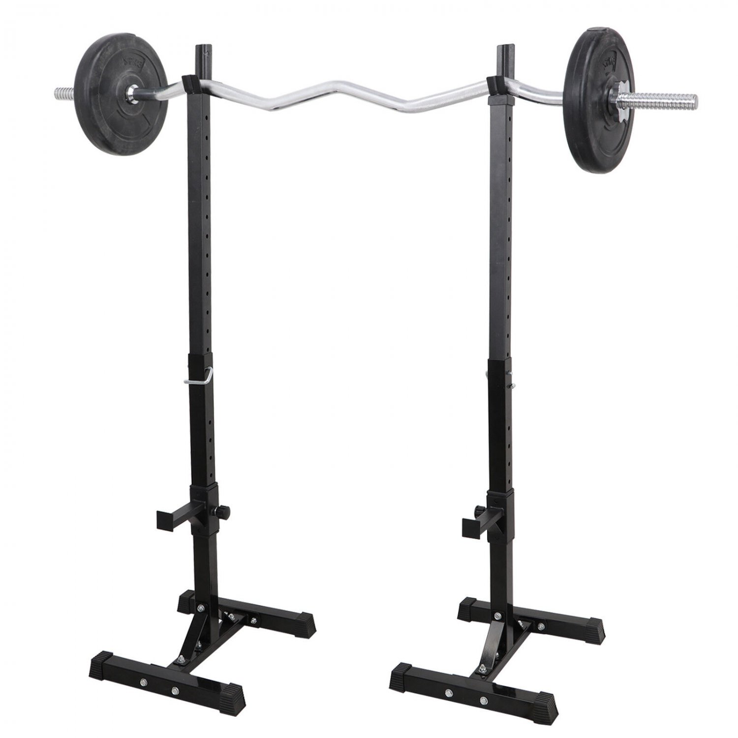 2Pcs Adjustable Solid Steel Squat Barbell Stand Rack Free Press Bench Gym
