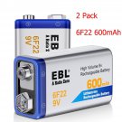 9V Rechargeable Batteries 9 Volt Lithium Ion 600Mah Li-Ion Batteries 2 Packs