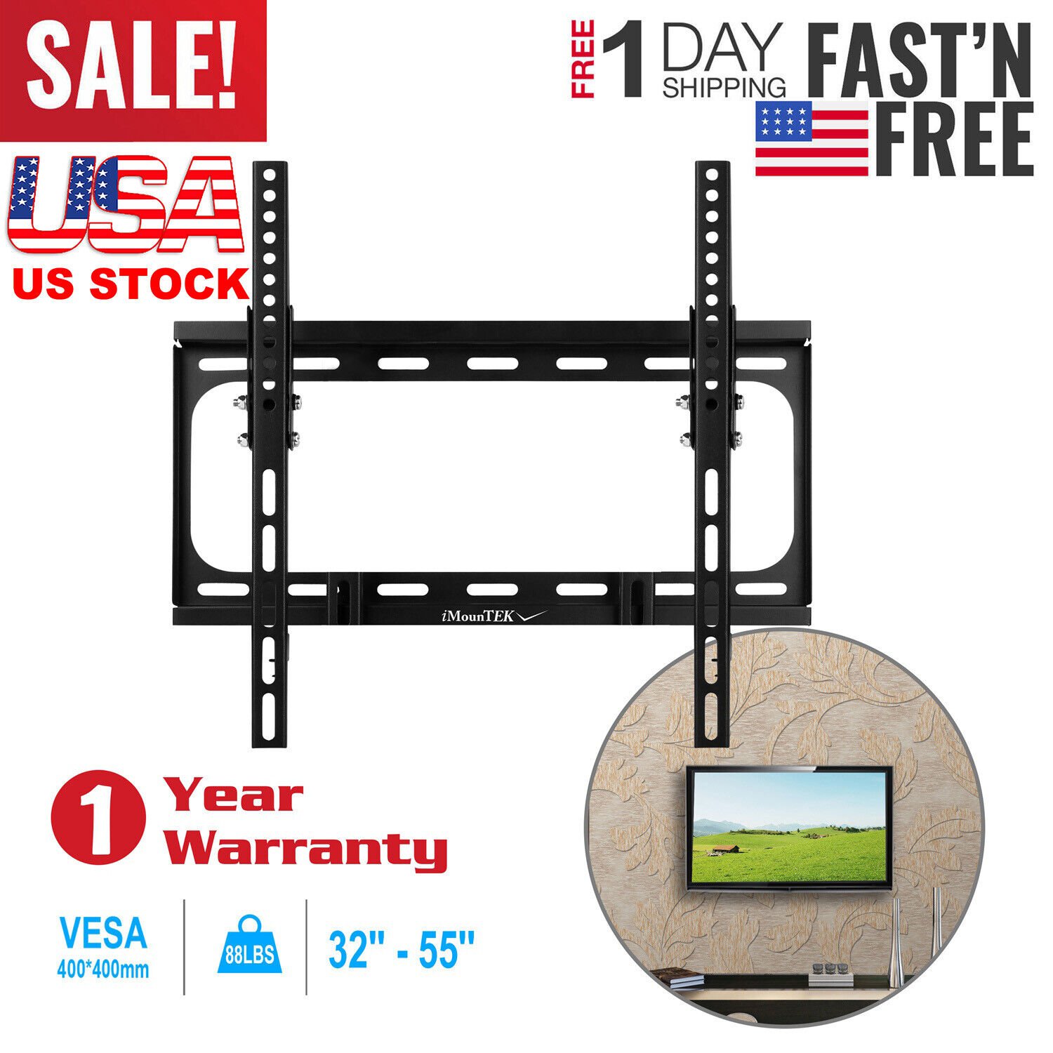 Flat Tv Wall Mount Bracket 10&Acirc;&deg;Tilt Swivel For 32" 37" 39" 40" 42" 47" 50" 55"