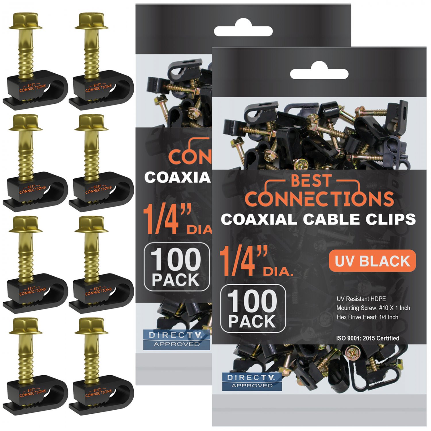 200 Pcs Single Black Mounting Flex Clips W/ Strain Relief Screw Rg6 Rg59