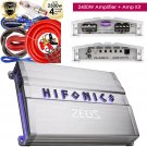 Hifonics Zeus ZG-2400.1D 2400W Mono Car Audio Amplifier + 4GA 2500W Amp Kit NEW