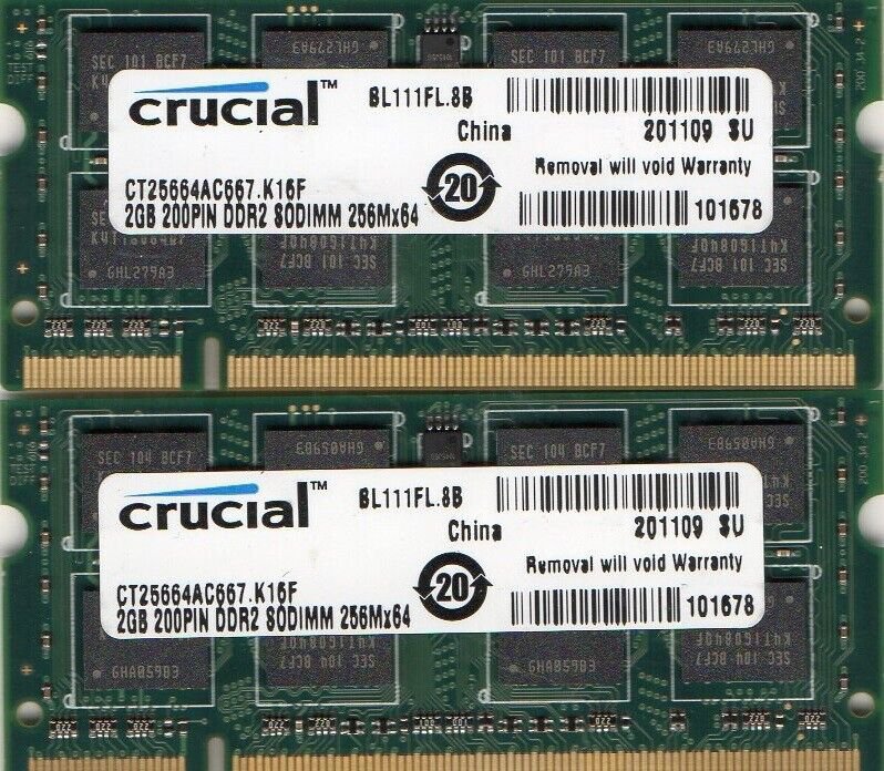 4GB 2x 2GB Kit IBM/Lenovo Thinkpad R60/R60e/R61/R61e/T60/T60p/T61/X60/X61 Memory