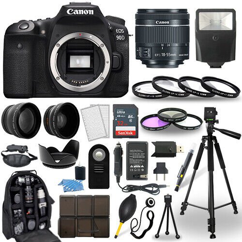 Canon EOS 90D DSLR Camera + 18-55mm STM Lens + 30 Piece Accessory Bundle