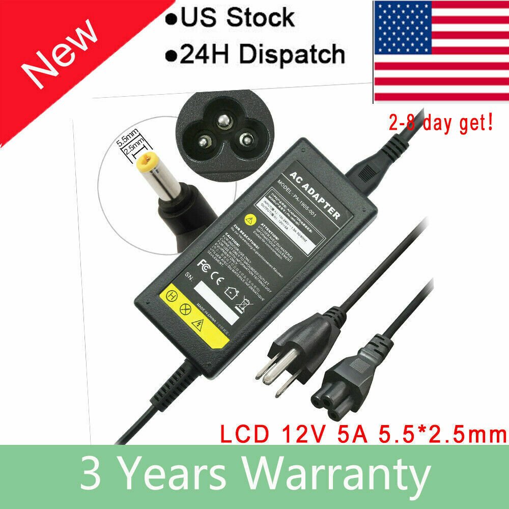 12V 5A Ac Dc Power Supply 5 Amp 12 Volt Adapter Charger Lcd Screen 5.5Mm2.5Mm
