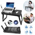 Foldable Laptop Table Tray Desk W/Cooling Fan & Light Tablet Desk Stand Bed Sofa