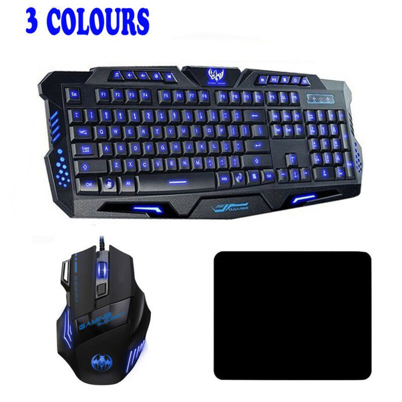 Wired Gaming Keyboard Mouse Pad Set 3 Colors Led Backlit For Computer Desktop Us