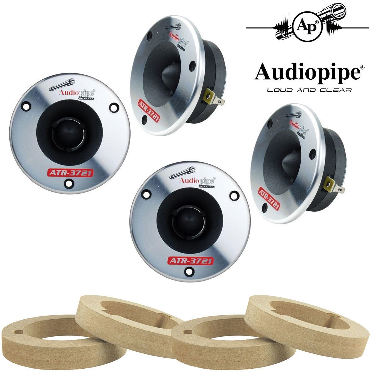 (2 Pair) 350W Titanium Super Bullet Tweeters 4ohm w/ Custom MDF Tweeter Adapters