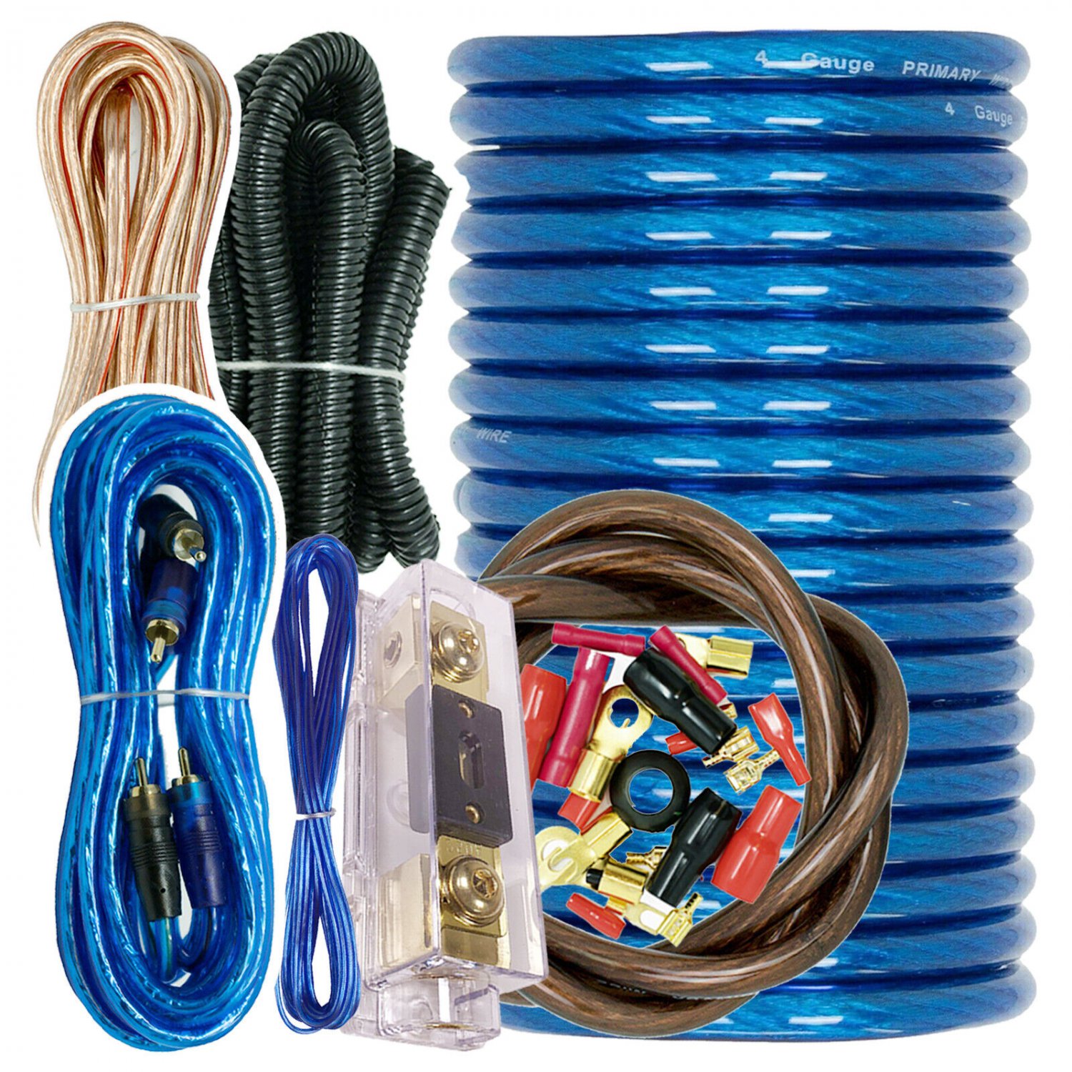 True 4 Gauge Amp Kit Amplifier Install Wiring 4 Ga Wire Cable 3500W Blue