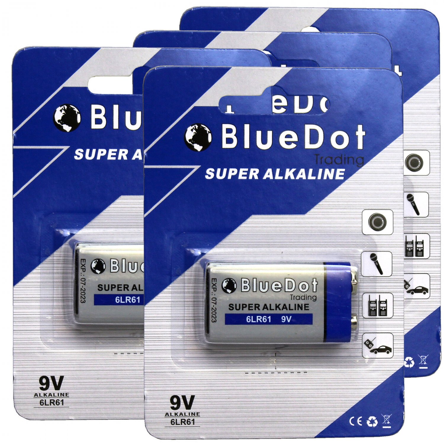 Quantity 4 ~ BlueDot Super Alkaline 9 Volt 6F22 6F22X 6LR61 Battery 9V