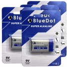 Quantity 4 ~ BlueDot Super Alkaline 9 Volt 6F22 6F22X 6LR61 Battery 9V